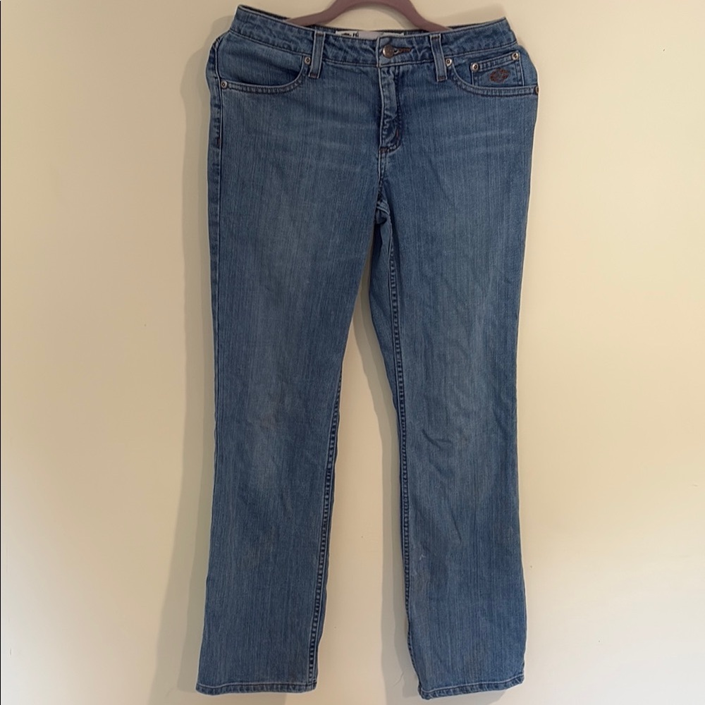 Harley-Davidson Women's Low Waisted Straight Leg Blue Jeans
